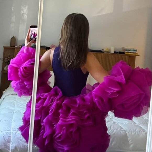 3D Floral Organza Bridal / Event Cape - Picture 5 of 9